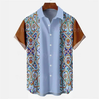 Мъжка ежедневна социална хавайска овъргабаритна риза с къс ръкав Елегантна реколта Harajuku Летни модни дизайнерски дрехи Топ