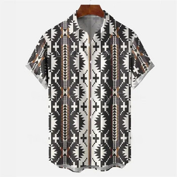 Мъжка ежедневна социална хавайска овъргабаритна риза с къс ръкав Елегантна реколта Harajuku Летни модни дизайнерски дрехи Топ