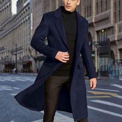5 Colors 2023 Autumn/Winter New Men`s Long Woolen Windbreaker Warm Fit Coat Single Breasted Coats Trench Coat Men