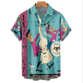 Летни хавайски ризи за мъже 3d ретро музика рокерска китара щампа плажна риза тениски с къс ръкав горнища Harajuku Ropa Hombre 5XL