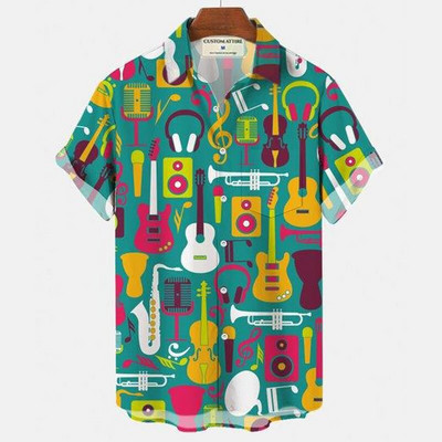 Ljetne havajske košulje za muškarce 3d Vintage Music Rocker Gitara Print Majica za plažu kratkih rukava Top majice Harajuku Ropa Hombre 5XL