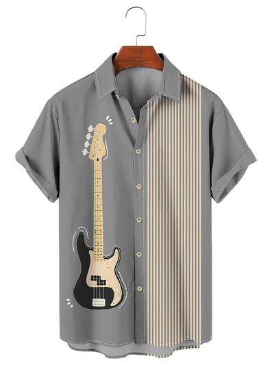 Ljetne havajske košulje za muškarce 3d Vintage Music Rocker Gitara Print Majica za plažu kratkih rukava Top majice Harajuku Ropa Hombre 5XL
