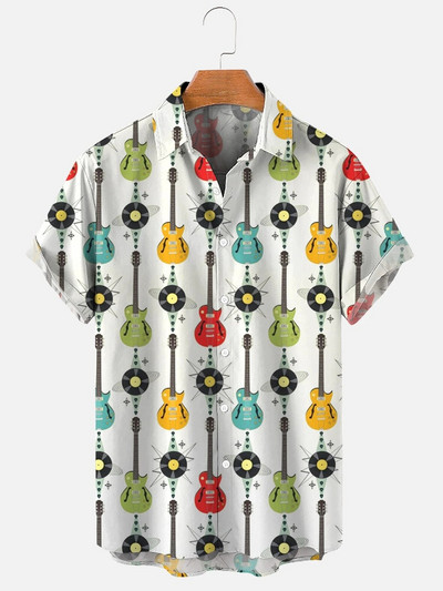 Ljetne havajske košulje za muškarce 3d Vintage Music Rocker Gitara Print Majica za plažu kratkih rukava Top majice Harajuku Ropa Hombre 5XL