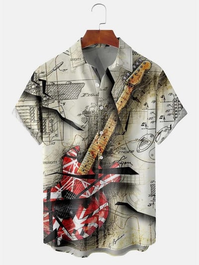 Ljetne havajske košulje za muškarce 3d Vintage Music Rocker Gitara Print Majica za plažu kratkih rukava Top majice Harajuku Ropa Hombre 5XL
