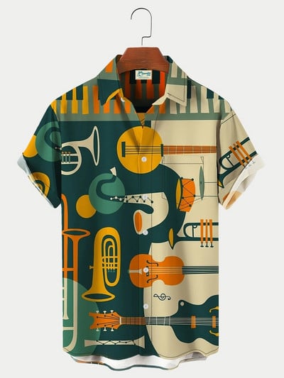 Ljetne havajske košulje za muškarce 3d Vintage Music Rocker Gitara Print Majica za plažu kratkih rukava Top majice Harajuku Ropa Hombre 5XL
