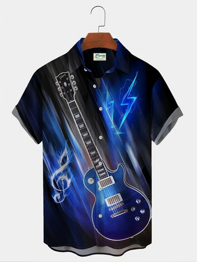 Ljetne havajske košulje za muškarce 3d Vintage Music Rocker Gitara Print Majica za plažu kratkih rukava Top majice Harajuku Ropa Hombre 5XL