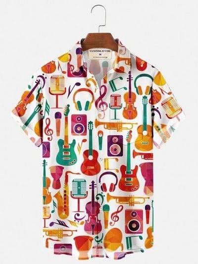 Ljetne havajske košulje za muškarce 3d Vintage Music Rocker Gitara Print Majica za plažu kratkih rukava Top majice Harajuku Ropa Hombre 5XL