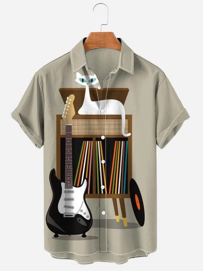 Ljetne havajske košulje za muškarce 3d Vintage Music Rocker Gitara Print Majica za plažu kratkih rukava Top majice Harajuku Ropa Hombre 5XL