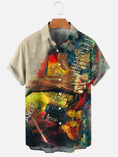 Ljetne havajske košulje za muškarce 3d Vintage Music Rocker Gitara Print Majica za plažu kratkih rukava Top majice Harajuku Ropa Hombre 5XL