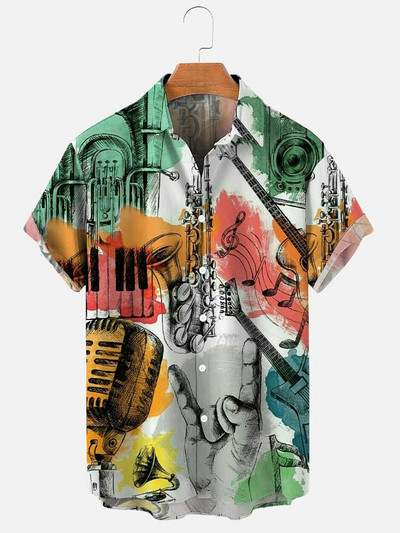 Ljetne havajske košulje za muškarce 3d Vintage Music Rocker Gitara Print Majica za plažu kratkih rukava Top majice Harajuku Ropa Hombre 5XL