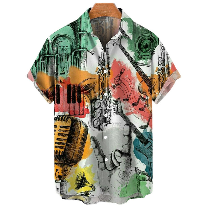 Ljetne havajske košulje za muškarce 3d Vintage Music Rocker Gitara Print Majica za plažu kratkih rukava Top majice Harajuku Ropa Hombre 5XL