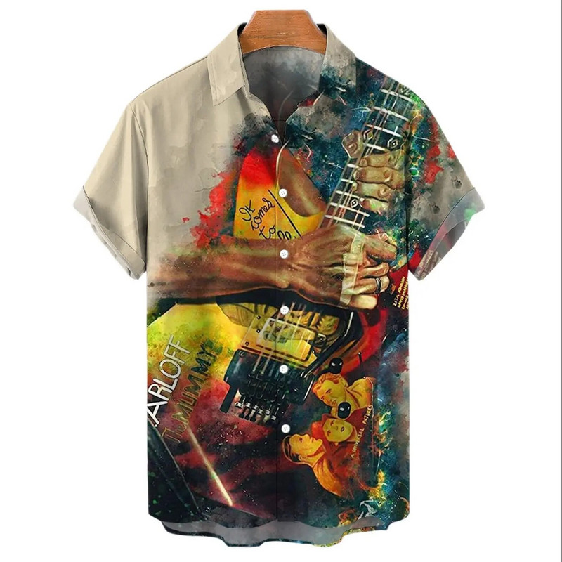 Ljetne havajske košulje za muškarce 3d Vintage Music Rocker Gitara Print Majica za plažu kratkih rukava Top majice Harajuku Ropa Hombre 5XL