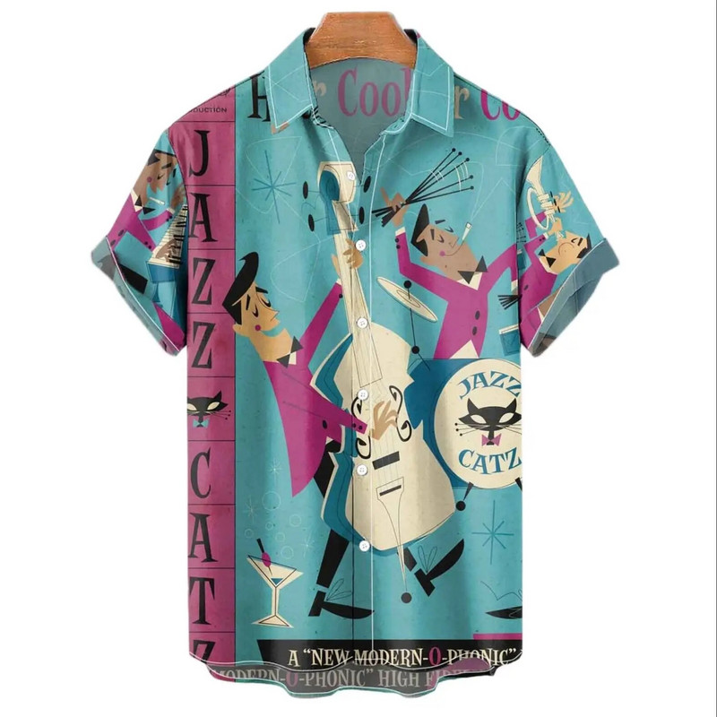 Ljetne havajske košulje za muškarce 3d Vintage Music Rocker Gitara Print Majica za plažu kratkih rukava Top majice Harajuku Ropa Hombre 5XL