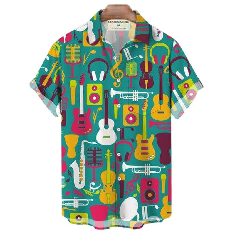 Ljetne havajske košulje za muškarce 3d Vintage Music Rocker Gitara Print Majica za plažu kratkih rukava Top majice Harajuku Ropa Hombre 5XL
