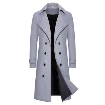 Мъжко едноцветно вълнено палто в есенно-зимен стил на облекло, мъжка корейска версия, универсална ветровка със средна дължина на ревера