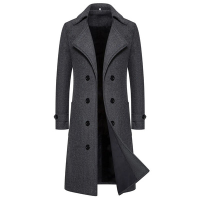 Мъжко едноцветно вълнено палто в есенно-зимен стил на облекло, мъжка корейска версия, универсална ветровка със средна дължина на ревера