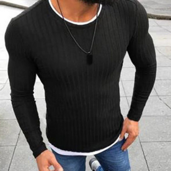 Fashion Ανδρικό πουλόβερ Top Color Block Patchwork O λαιμό Πλεκτό πουλόβερ με μακρυμάνικο πουλόβερ για ανδρικά ρούχα Χειμερινά