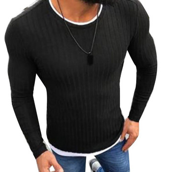 Fashion Ανδρικό πουλόβερ Top Color Block Patchwork O λαιμό Πλεκτό πουλόβερ με μακρυμάνικο πουλόβερ για ανδρικά ρούχα Χειμερινά