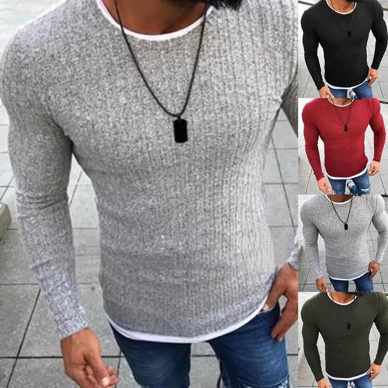 Modni muški pulover, pleteni pulover s dugim rukavima i dugim rukavima, pleteni pulover za mušku odjeću, zimu