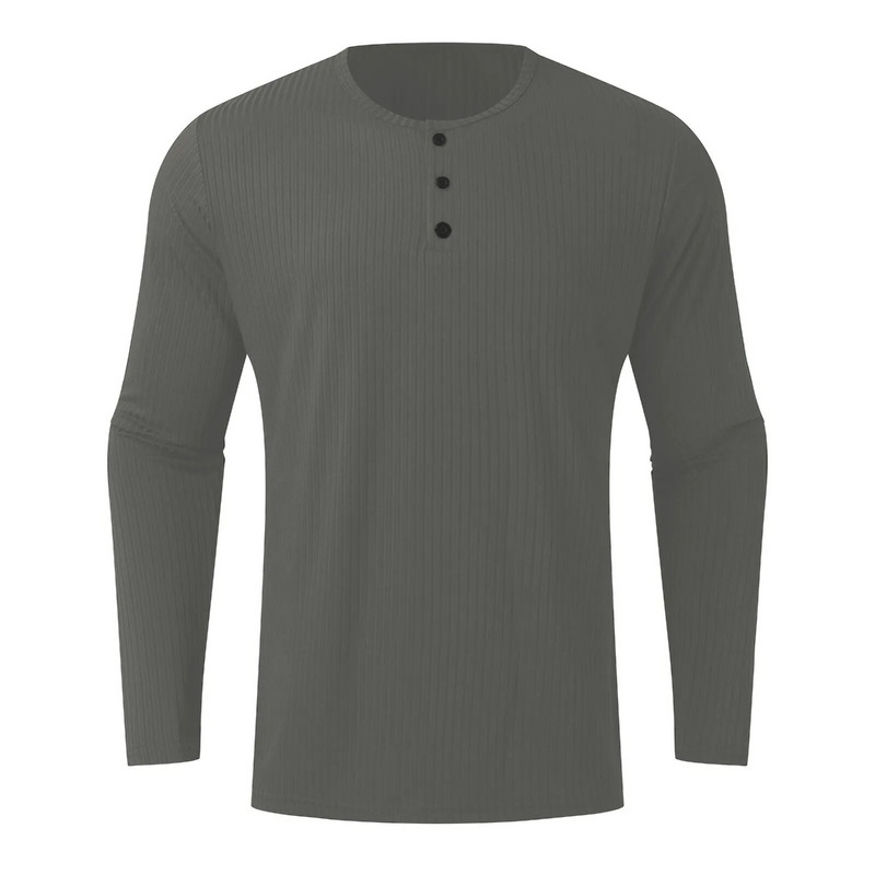 Ανδρικό φθινοπωρινό και χειμερινό πουκάμισο με πάτο μονόχρωμο ριγέ με κουμπιά στρογγυλή λαιμόκοψη μακρυμάνικο μπλουζάκι Basic Slim Fitness Ανδρικά ρούχα