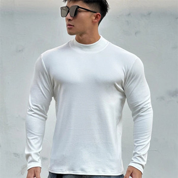 2023 Нова мъжка тениска с O яка с дълъг ръкав Едноцветна пролетна ежедневна мъжка горна част Висококачествени мъжки топове Дрехи Мъжки тениски