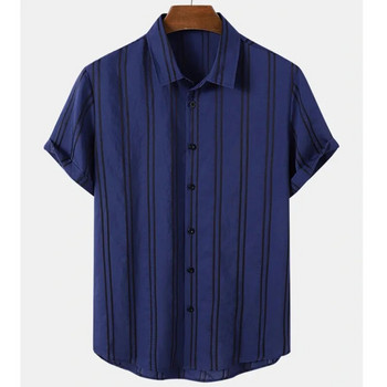 Мъжка раирана риза 3d моден ваканционен стил С къс ръкав Голяма риза Облекло Ежедневно плажно улично горно суичър Парти