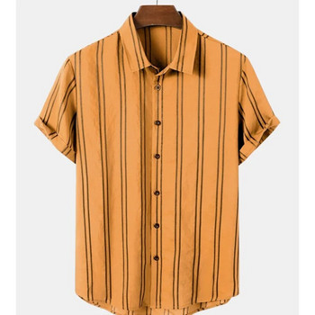 Мъжка раирана риза 3d моден ваканционен стил С къс ръкав Голяма риза Облекло Ежедневно плажно улично горно суичър Парти