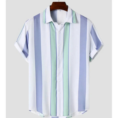 Vyriški dryžuoti marškiniai 3d madingi atostogų stiliaus trumpomis rankovėmis per dideli marškiniai Drabužiai Kasdieniai paplūdimio gatvės viršutiniai megztiniai vakarėlis