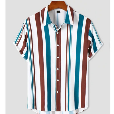 Vyriški dryžuoti marškiniai 3d madingi atostogų stiliaus trumpomis rankovėmis per dideli marškiniai Drabužiai Kasdieniai paplūdimio gatvės viršutiniai megztiniai vakarėlis