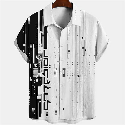 Vyriški dryžuoti marškiniai 3d madingi atostogų stiliaus trumpomis rankovėmis per dideli marškiniai Drabužiai Kasdieniai paplūdimio gatvės viršutiniai megztiniai vakarėlis