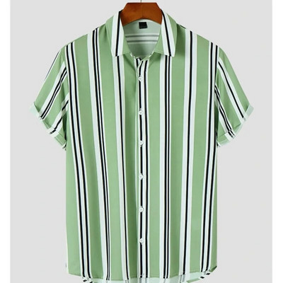 Vyriški dryžuoti marškiniai 3d madingi atostogų stiliaus trumpomis rankovėmis per dideli marškiniai Drabužiai Kasdieniai paplūdimio gatvės viršutiniai megztiniai vakarėlis