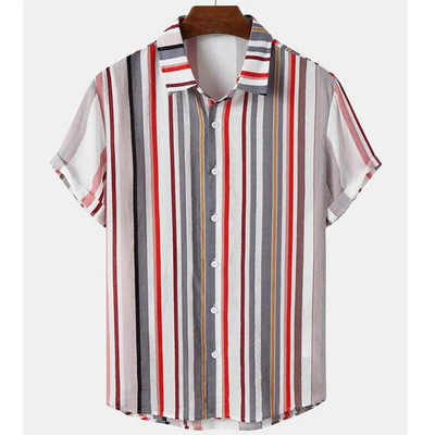 Vyriški dryžuoti marškiniai 3d madingi atostogų stiliaus trumpomis rankovėmis per dideli marškiniai Drabužiai Kasdieniai paplūdimio gatvės viršutiniai megztiniai vakarėlis