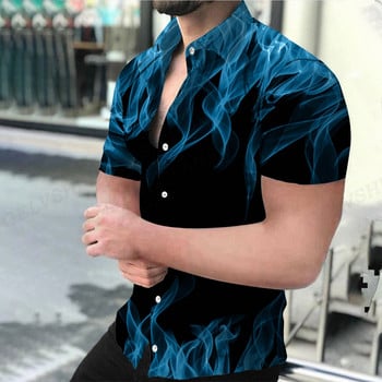 Мъжка риза Син пламък 3D печатни ризи Мъже Дамска мода Хавайска риза Ежедневни плажни блузи Мъжка професия Блуза с ревери Момче