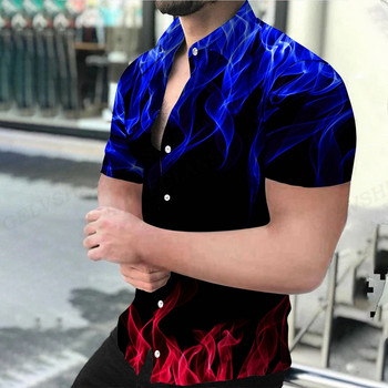 Мъжка риза Син пламък 3D печатни ризи Мъже Дамска мода Хавайска риза Ежедневни плажни блузи Мъжка професия Блуза с ревери Момче