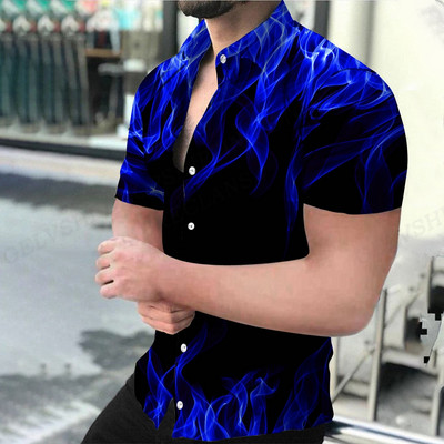 Ανδρικό πουκάμισο Blue Flame 3d printed πουκάμισα Ανδρικά Γυναικεία Μόδα Χαβάης Πουκάμισο Casual Μπλούζες Παραλία Ανδρική Επαγγελματική Μπλούζα Πέτο Αγόρι