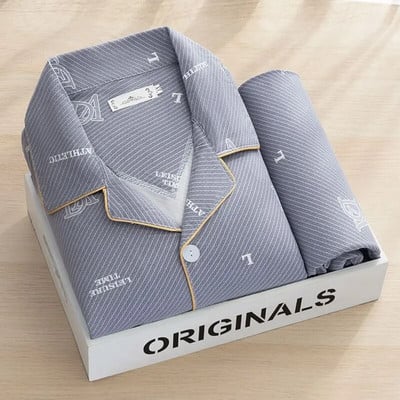 Muška pidžama, nova jesenska pidžama s dugim rukavima, dvodijelna korejska široka pidžama na pruge, muška ležerna spavaćica, komplet odjeće za spavanje