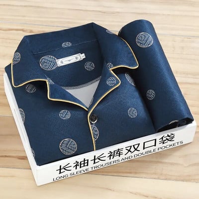 Muška pidžama, nova jesenska pidžama s dugim rukavima, dvodijelna korejska široka pidžama na pruge, muška ležerna spavaćica, komplet odjeće za spavanje