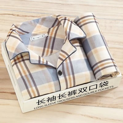 Muška pidžama, nova jesenska pidžama s dugim rukavima, dvodijelna korejska široka pidžama na pruge, muška ležerna spavaćica, komplet odjeće za spavanje