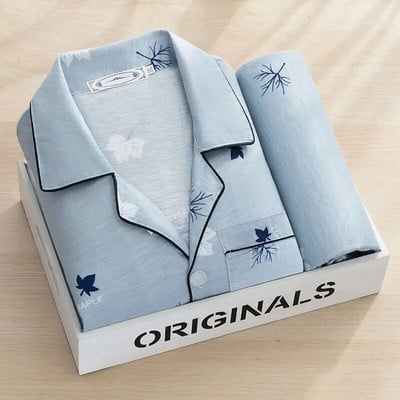 Muška pidžama, nova jesenska pidžama s dugim rukavima, dvodijelna korejska široka pidžama na pruge, muška ležerna spavaćica, komplet odjeće za spavanje