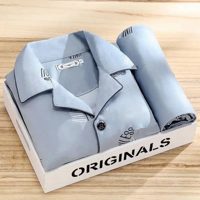 Muška pidžama, nova jesenska pidžama s dugim rukavima, dvodijelna korejska široka pidžama na pruge, muška ležerna spavaćica, komplet odjeće za spavanje