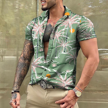 Ανδρικό πουκάμισο Hawaiian Coconut Tree τρισδιάστατη εκτύπωση με κοντό μανίκι μπλούζα για διακοπές στην παραλία Ανδρικά ρούχα μεγάλου μεγέθους Camisas Y Blusas