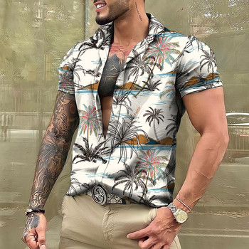 Мъжка риза Hawaiian Coconut Tree 3D принт Блуза с къс ръкав Плажни празнични тениски Горнища Голямо мъжко облекло Camisas Y Blusas