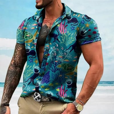 Vyriški marškiniai Havajų kokoso medis 3D spauda trumpomis rankovėmis Palaidinė Paplūdimyje šventiniai marškinėliai Viršutiniai dideli vyriški drabužiai Camisas Y Blusas