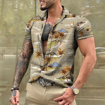 Vyriški marškiniai Havajų kokoso medis 3D spauda trumpomis rankovėmis Palaidinė Paplūdimyje šventiniai marškinėliai Viršutiniai dideli vyriški drabužiai Camisas Y Blusas