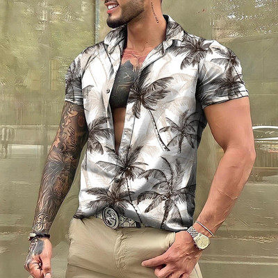 Vyriški marškiniai Havajų kokoso medis 3D spauda trumpomis rankovėmis Palaidinė Paplūdimyje šventiniai marškinėliai Viršutiniai dideli vyriški drabužiai Camisas Y Blusas