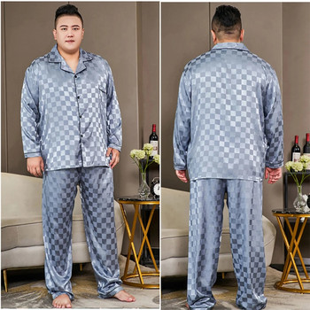 5XL голям размер пижама за мъже 165 кг пролет лято лед коприна сатен готина пижама мъжки комплект ежедневни свободни луксозни щампи спално облекло пижама