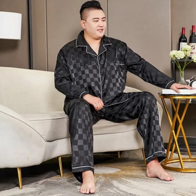 5XL голям размер пижама за мъже 165 кг пролет лято лед коприна сатен готина пижама мъжки комплект ежедневни свободни луксозни щампи спално облекло пижама
