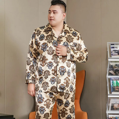5XL velika pidžama za muškarce 165 kg proljeće ljeto ledena svilena satenska cool pidžama muški set ležerna široka pidžama s luksuznim printom pidžama