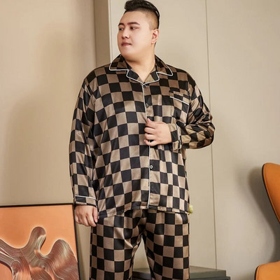 5XL velika pidžama za muškarce 165 kg proljeće ljeto ledena svilena satenska cool pidžama muški set ležerna široka pidžama s luksuznim printom pidžama