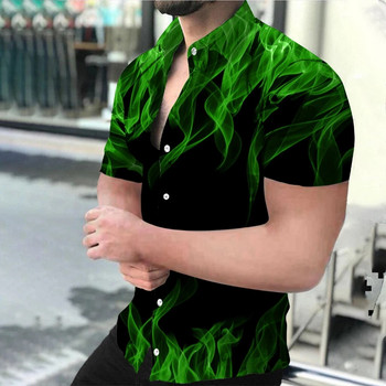 Голяма риза 2023 г. Нова висококачествена мъжка риза с 3D щампа с къс ръкав и градиентен цвят